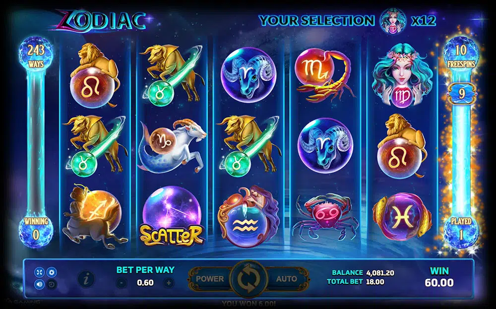 เกมมี 3 แถว 6 รีล Zodiac