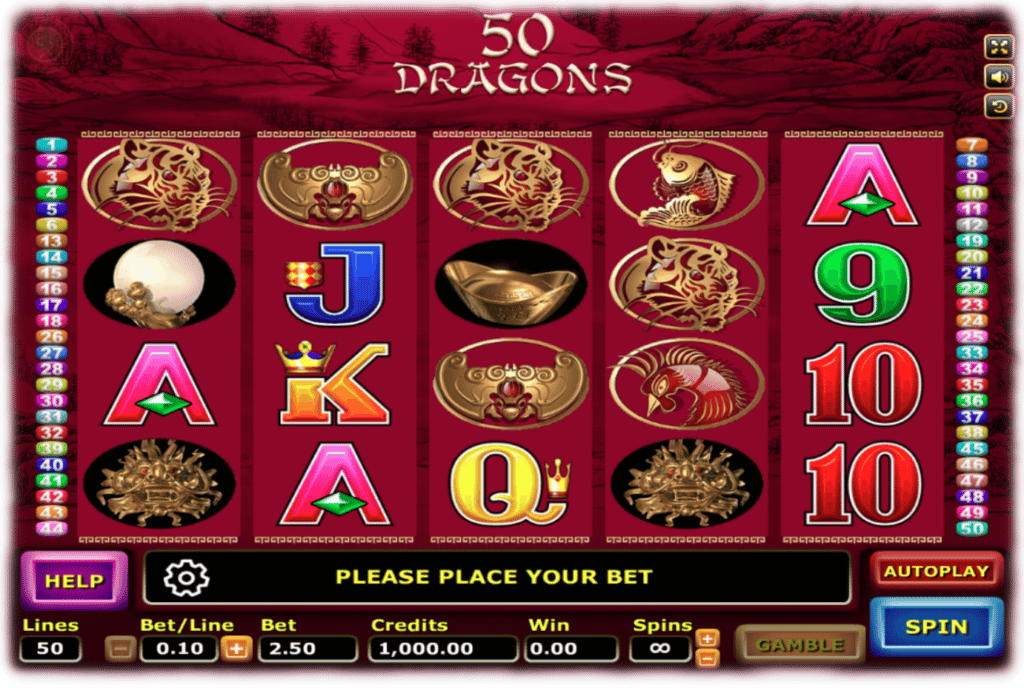 Slotxo Fifty Dragons เกมมี 5 แถว 4 รีล